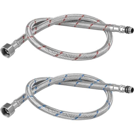 2er Set Anschlussschläuche - G3/8 x M10 - Anschlussschlauchverlängerung - 60 cm - Edelstahl - Für Mischbatterie (1/4)