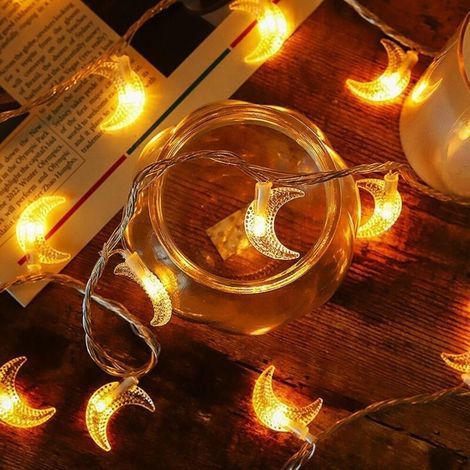 Moon-shaped string lights, 6m, 40 LEDs, USB powered, decorative indoor string lights for Christmas, weddings, birthdays, Valentine's Day, holidays, parties, bedrooms [Energy Class (1/5)