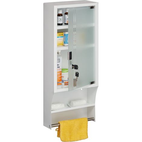 Relaxdays Armadietto Pronto Soccorso per Medicinali, Cassetta Medicine Chiusa a Chiave, 4 Scomparti, 65x27x12, Bianco