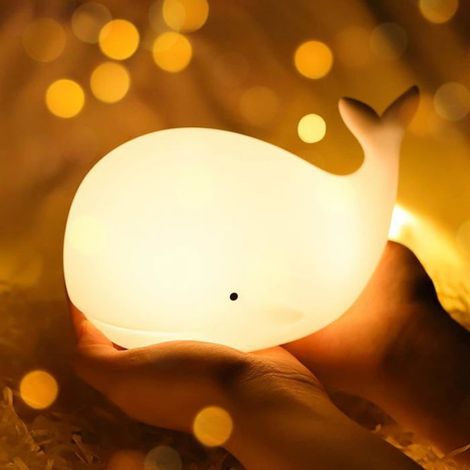 Veilleuse mignonne en forme de baleine pour enfants, lampe de nuit pour chambre à coucher, lumières tactiles en silicone, portable (1/4)