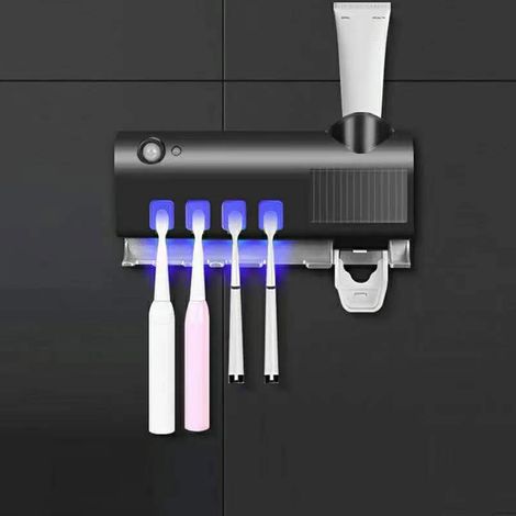 Porte-Brosse à Dents Intelligent à Induction avec Stérilisation UV et Batterie 1200mAh - Porte-Brosse Murale Noir avec Recharge USB (1/2)