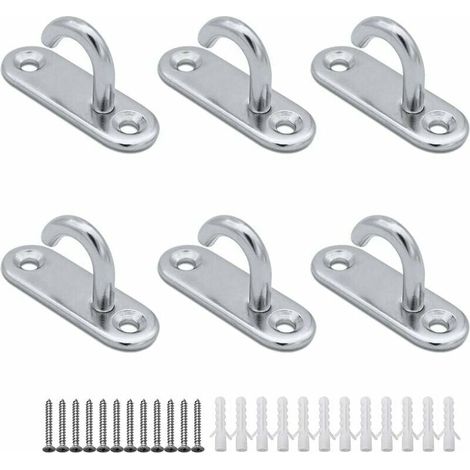 (6 Stück) Deckenhaken aus Edelstahl 304, M5, ovale offene Haken, Ösenplatte, Anker, Wandschraubenmontage, Haken zum Aufhängen von Pflanzenkörben, Deckenventilator-Werkzeug (1/4)