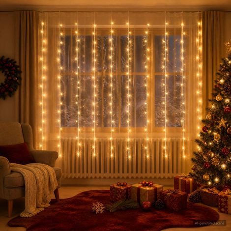 vidaXL Cortina de luces 200 LED Blanco Cálido 300 x 200 cm (1/5)
