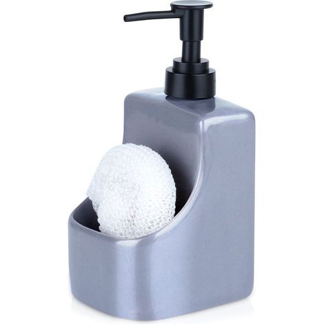 Distributeur de liquide vaisselle pour cuisine, récipient pour éponge, éponge à récurer, gris et noir (1/4)