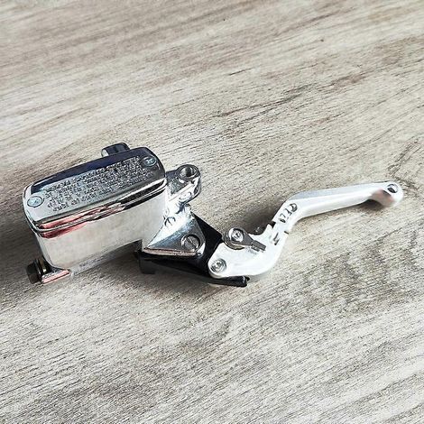 Modification rétro pour moto universelle, pompe de frein à disque supérieure « Big Turtle Queen » de 25 mm, pompe de frein à disque gauche, ensemble de tige de klaxon (tout en argent) (1/4)