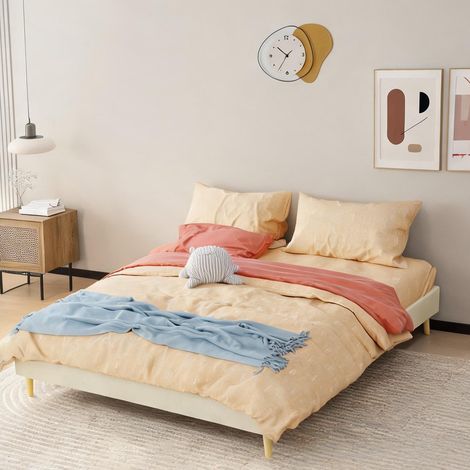 Tête de lit beige en tissu métal 200 x 160 x 14 cm (1/5)