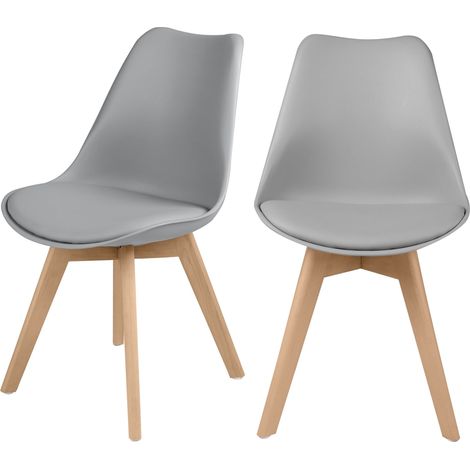 Set de 2 sillas escandinava gris claro y patas de madera - Skandi