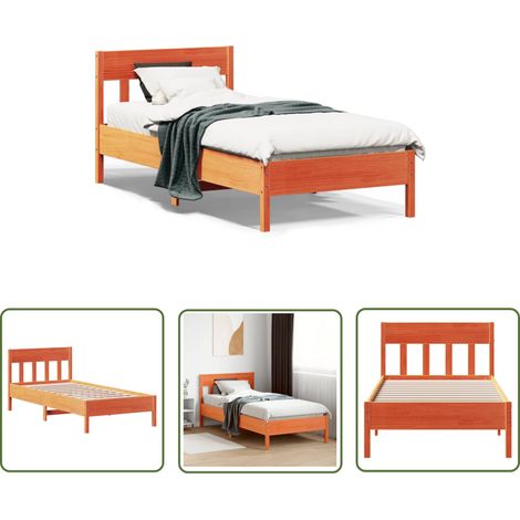 The Living Store Cadre de lit sans matelas cire marron 75x190 cm bois pin massif - Cadre De Lit - Lit En Bois - Lit Double - Meubles Chambre - Literie (1/5)