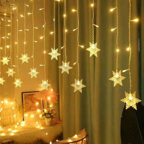 1 guirlande lumineuse flocon de neige, 96 LED blanc chaud, 4 m, étanche IP44, pour fenêtre intérieure et extérieure