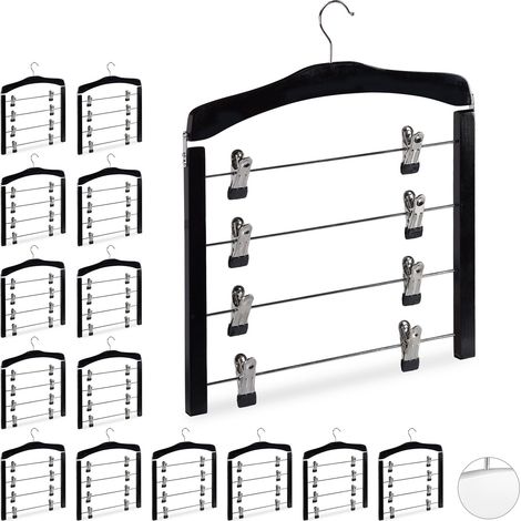 Set of 15 Relaxdays Multi Skirt Holders Compact, 360° Swivel Hooks, Clips for Pants and Skirts, Wooden, Black