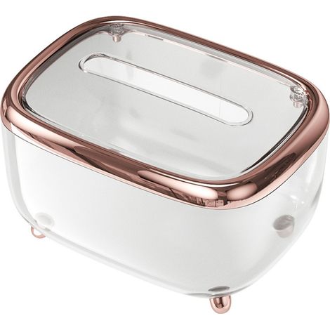 Boîte à mouchoirs transparente, boîte de rangement simple et créative avec couvercle fixe, organiseur de papier, or rose (1/5)