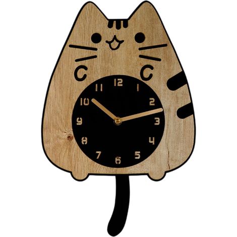 Horloge Murale Chat - Silencieuse - Bois Acrylique - 28 x 45 cm - Décoration Moderne pour Salon Bureau Chambre - 1 Pièce (1/5)