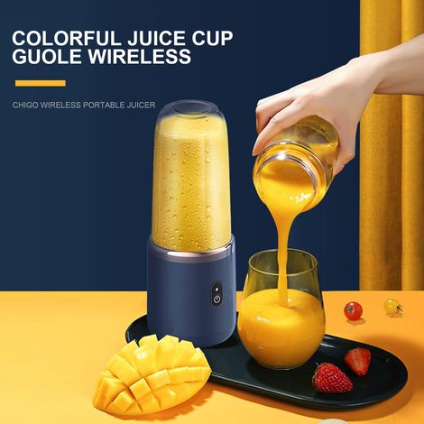 Wiederaufladbarer, tragbarer 400-ml-Standmixer, multifunktionaler Saftbecher, blau, 6 doppelseitige Klingen, Geschenkverpackung (Englisch) (1/5)