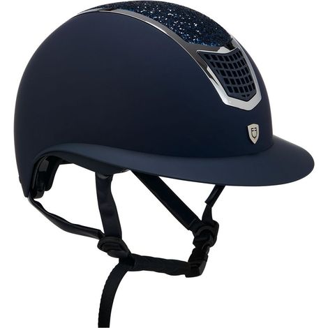 59-61 cm, Blu e Argento: Cap per equitazione Eclipse Stone Mat Wide con visiera larga e calotta opaca con glitter