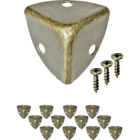 Lot de 12 coins de meubles antiques arrondis - Coins de protection - Ferrures en métal pour caisses, meubles, étagères, tables - Protection des bords - Aspect laiton vieilli vintage (1/5)