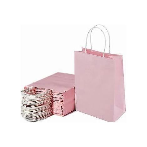 Sacs cadeaux en papier kraft avec poignées, format moyen, pour transporter des plats à emporter, des articles de mariage, d'anniversaire, de fête et des cadeaux (rose - lot de 10). (1/5)