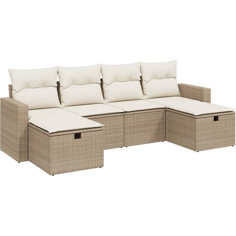 Set Divano da Giardino 6 pz con Cuscini Beige in Polyrattan vidaXL (1/4)