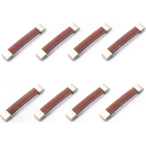 Lot de 8 poignées de tiroirs ou placards en métal et cuir-C (1/5)