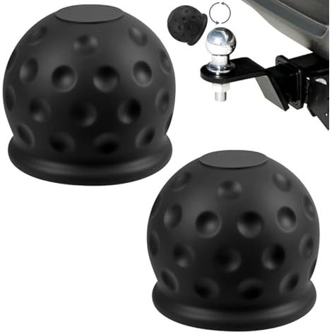 2PC Cache-boule d'attelage 50mm, caoutchouc universel, protection anti-dérapante, résistant à l'abrasion, à la poussière et à la corrosion, pour remorque, camping-car, camion, voiture, noir