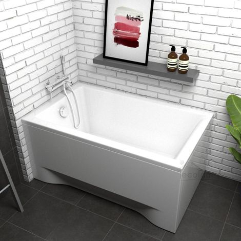 ECOLAM Petite baignoire rectangulaire Capri 100x70 cm + tablier en acrylique  pieds silicone + siphon  Set complet Polimat (1/5)