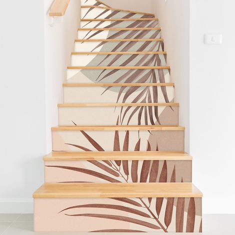 Stickers contremarches escalier - Feuilles tropicales - 120 cm x 180 cm - Adhésif BRILLANT (1/2)