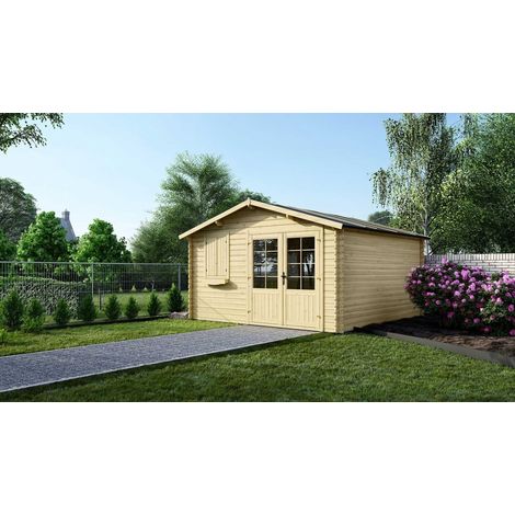 Altanka – Abri de jardin en bois 16m² – Dimensions 4x4m – Épaisseur 28mm – Toit à deux pentes – Double porte vitrée en plexiglas (1/5)