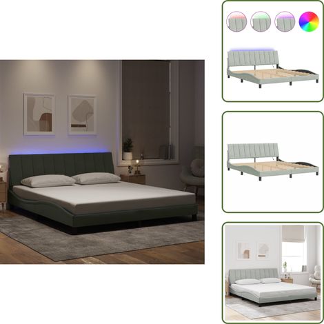 The Living Store Cadre de lit avec LED sans matelas gris clair 180x200cm velours - Cadre De Lit - Lit Double - Tête De Lit Rembourrée - Éclairage Led - Design Moderne (1/5)