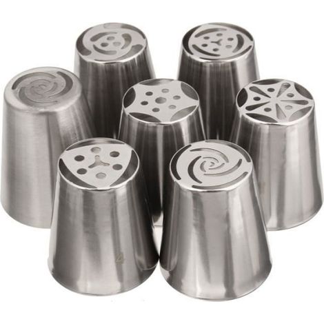 Douille Pâtisserie - Acier Inoxydable - Pour Décoration Gâteaux et Créations Sucrées - Lot de 7 Pièces (1/3)