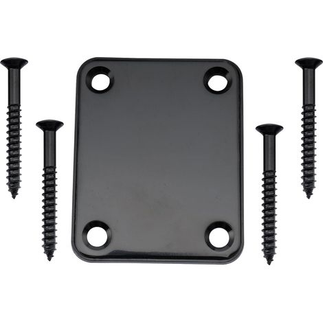 Placa de montaje metálica para mástil de guitarras eléctricas Fender Strat, Tele o bajo, color negro. (1/5)