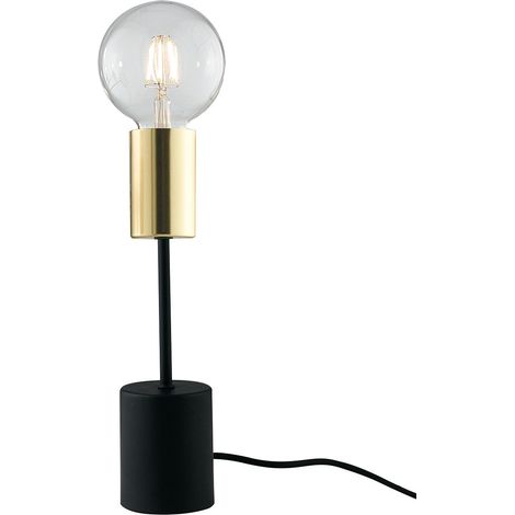 "Lampada da tavolo AXON in metallo nero e oro con cavo in tessuto" (1/2)