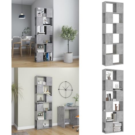 Librería separador contrachapada gris hormigón 60x24x186 cm - Separador de ambientes - Estantería
