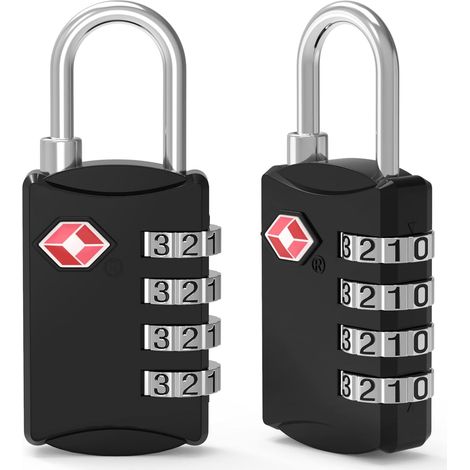 TSA Cadenas Valise, Luggage Locks, Cadenas Code 4 Chiffres Cadenas de Sécurité, Cadenas à Bagages Cadenas à Combinaison, Verrouillage du Code pour Les Valises de Voyage, 2 Pièces, Noir (1/5)