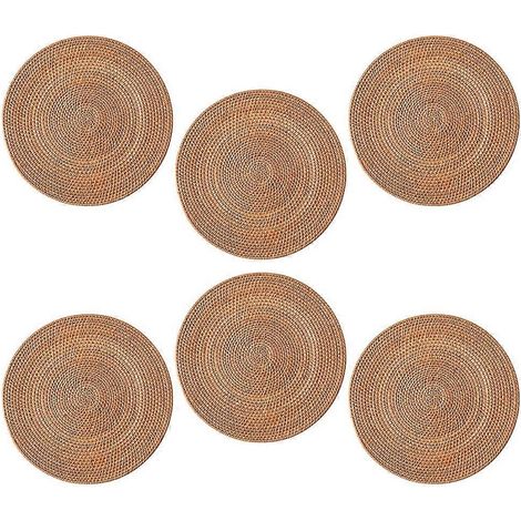 Lot de 6 sets de table en rotin tissés à la main, coussins de tasse isolants thermiques, dessous de verre tissés (1/4)