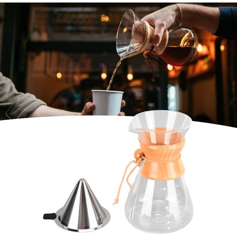 Cafetière en bambou, cafetière en verre, bouilloire classique résistante à l'eau chaude, cafetière à filtre, filtre à café, 1000 ml (1/5)