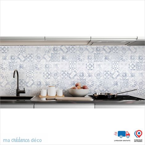 Crédence : Carreaux ciments classiques 4 - Couleur Bleu pastel - Alu composite - 120 - 60 (1/3)