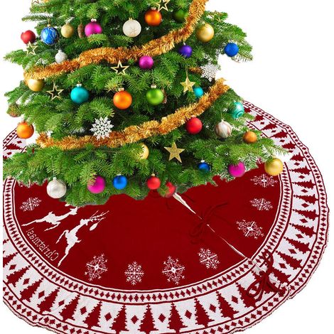 Jupe de sapin de Noël, couvre-pieds de sapin, - tricoté avec un imprimé flocon de neige et élan, adapté à la décoration de Noël - 122 cm, 1 pièce (1/4)