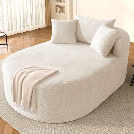 Sillón relax ovalado de terciopelo acanalado, sin montaje, 170 x 112,5 x 83 cm, beige claro (1/5)