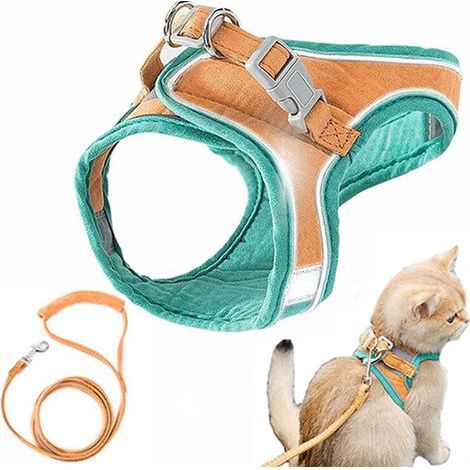 Harnais et laisse pour chat, veste de marche confortable pour chat avec laisse, laisse de style gilet pour chat, anti-fuite, laisse spéciale pour chats qui marchent (1/5)