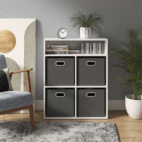 Bücherregal , Weiß, 72 x 90.2 cm mit 4 Faltboxen, Vicco