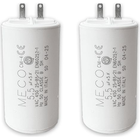 Condensateurs 2,5 µF - Pièce d'origine - type Faston 2,8 à cosses - 10 000 h - Compatibles de moteurs de volet roulant 6 Nm - GARANTIE 2 ANS - Fabrication européenne - 5,5 uF - Lot de 2