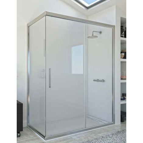 Mampara de ducha angular de 2 hojas fijas y 1 puerta corredera. - Cristal 6 mm con ANTICAL INCLUIDO - Modelo DAMARAMedida (80 X 90) - CRISTAL DECORADO 21 (1/2)
