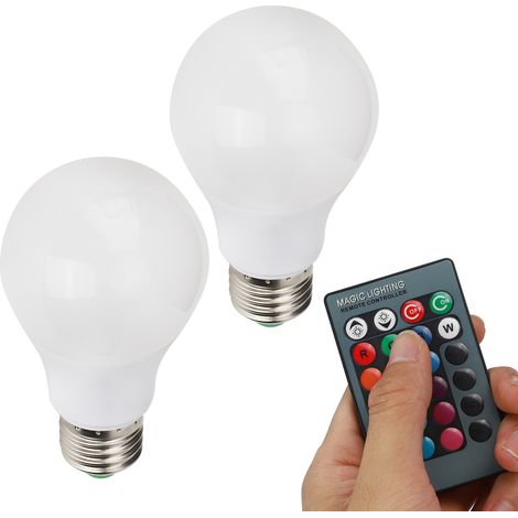 Ampoule LED E27RGB 5W Couleurs complètes, télécommande RGB (2 ampoules, 1 télécommande) (1/5)