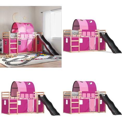 Etagenbett mit Rutsche und Gardinen Rosa 80x200 cm - Etagenbett - Hochbett - Kinderbett - Holzbett - Kiefernholz - Home & Living (1/5)