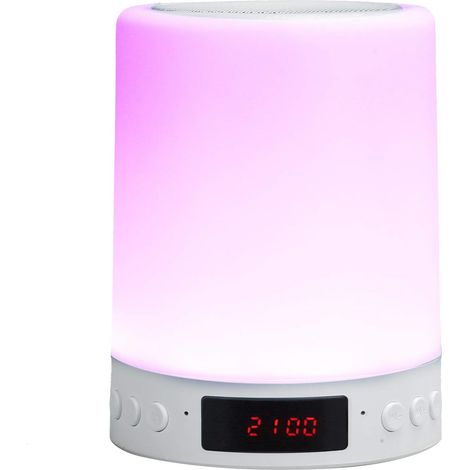 Réveil avec Haut-parleur Bluetooth, Lampe de Bureau LED Tactile avec 7 Couleurs et Radio FM, pour Veilleuse et éclairage D'ambiance dans la chambre. (1/5)