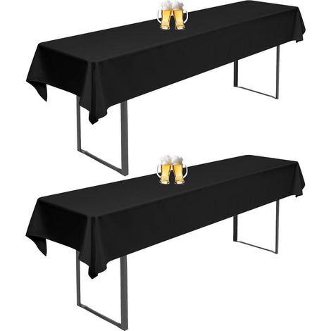 2er-Set Biertischhussen Schwarz 260x110cm, Universal für 50/70cm Tische, Waschbar