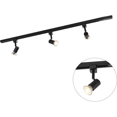 QAZQA + Moderno Sistema de riel moderno monofásico con 3 focos negros - Jeany Aluminio /Acero Alargada Adecuado para LED Max. 3 x 50 Watt (1/4)