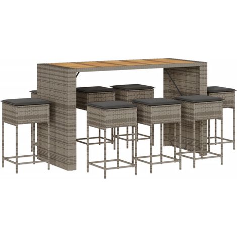 Maison Exclusive - Set Bar da Giardino 9 pz con Cuscini in Polyrattan Grigio