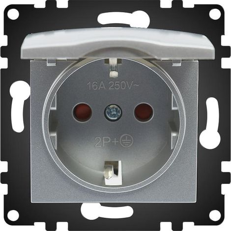 Enchufe Empotrable Tipo F Schuko Gris con Tapa 16A IP44 Serie wLux  Gris  | IluminaShop