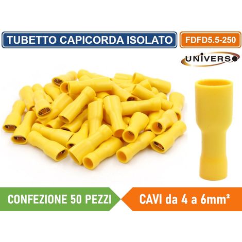 CONFEZIONE 50 PEZZI FDFD5.5-250 TERMINALE ISOLATO CAPICORDA FEMMINA PER CAVI DA 4mm² A 6mm - GIALLO (1/3)