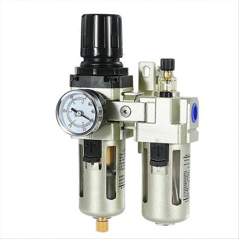 AC4010-04 Druckluftregler aus Aluminiumlegierung mit Wasserfilter und Feuchtigkeitsabscheider, 3/8 Zoll Durchmesser und Manometer (1 Stück). (1/5)